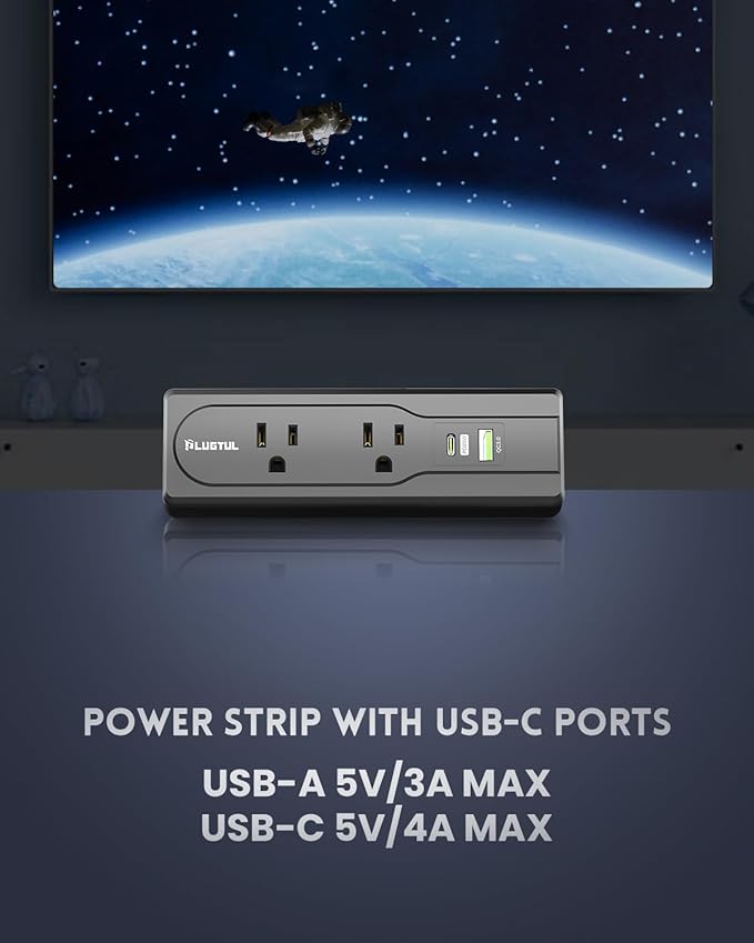 Desk Clamp Power Strip, 6FT Desk Outlet Station with 3 Outlet, PD 20W Fast Charging, Flat Plug, 16 Gauge, Black Desk Power Strip with USB C, Fit 1.72" Tabletop Edge