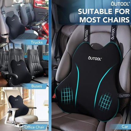QUTOOL Lumbar Support Pillow for Car/Office Chair, Memory Foam Back Cushion for Car Seat, Back Pain Relief Adjustable Strap and Washable Cover, Lower Back Pillow Fits Most Cars, Trucks (Black)