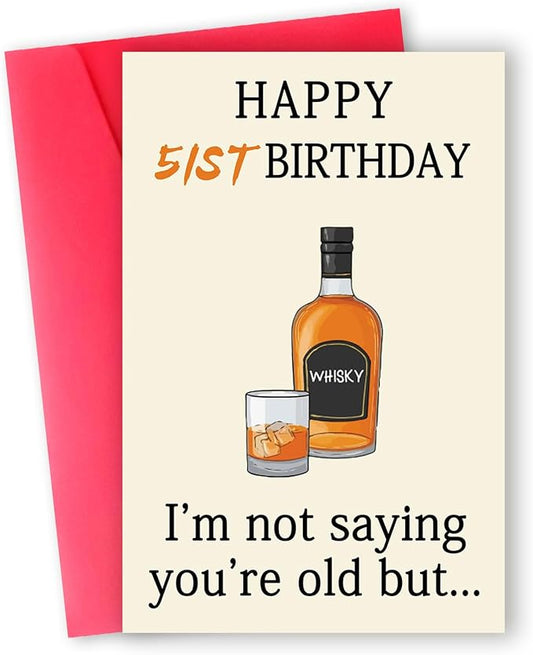 Funny 51st Birthday Card, Unique 51st Birthday Decorations for Men Women, Funny 51st Birthday Gifts for Him Her, Whiskey 51 Year Old Bday Card Gifts for Husband Wife