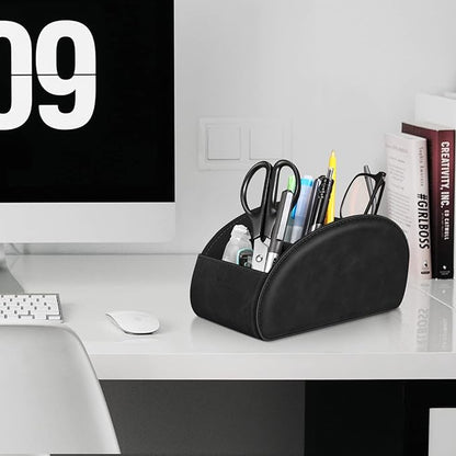 Large Remote Control Holder with 5 Compartments, KENOBEE Anti-slip Desktop Caddy Storage Organizer for Phone, Remote Controllers, Office Supplies, Makeup Brush, Media Accessories, Black