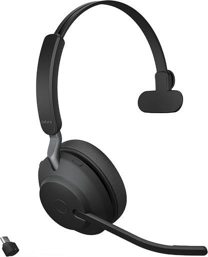 Jabra Evolve2 65 MS Wireless Headset with Link380c, Mono, Black – Wireless Bluetooth Headset for Calls and Music, 37 Hours of Battery Life, Passive Noise Cancelling Headphones