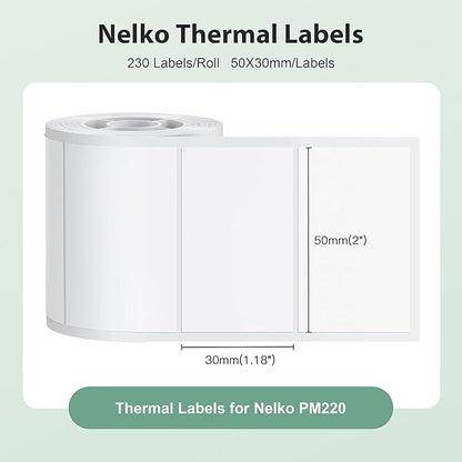 Thermal Labels for Nelko PM220 Label Maker, 2'' x 1.18'' (50x30mm) Thermal Sticker Label, Waterproof, Multi-Purpose Label Tape, 6 Roll of 230 Self-Adhesive Thermal Paper (White)