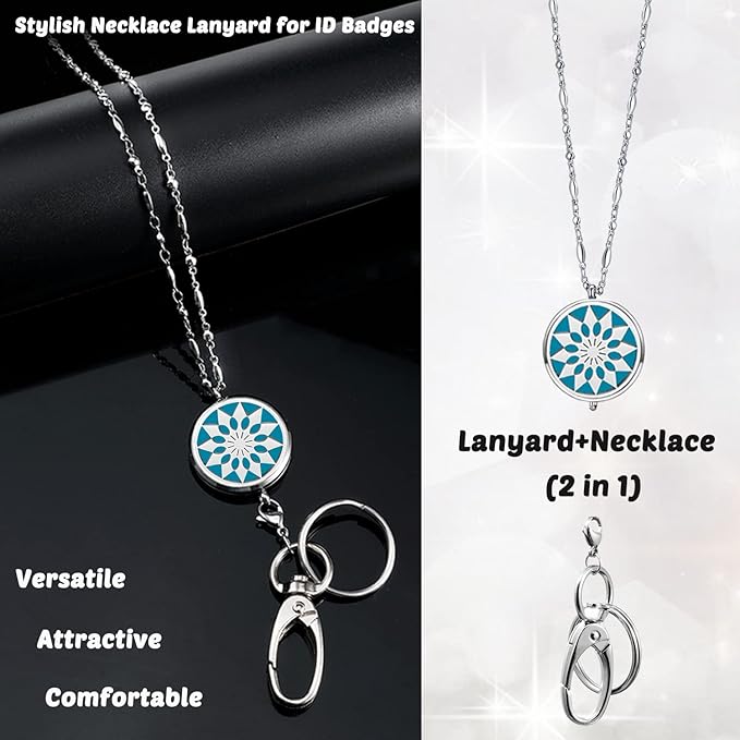 Lanyards for Women Teacher Lanyard with ID Holder Badge Lanyards for ID Badges Necklace Keychain Fashion Silver Chain Lanyard Nurse Teacher Appreciation Gift Office Work Jewelry