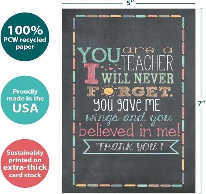 Tree-Free Greetings Teacher Appreciation Cards - Artful Designs - 2 Cards + Matching Envelopes - Made in USA - 100% Recycled Paper - 5"x7" - Lighthearted, For Teacher, Teacher Thanks (GT64454)