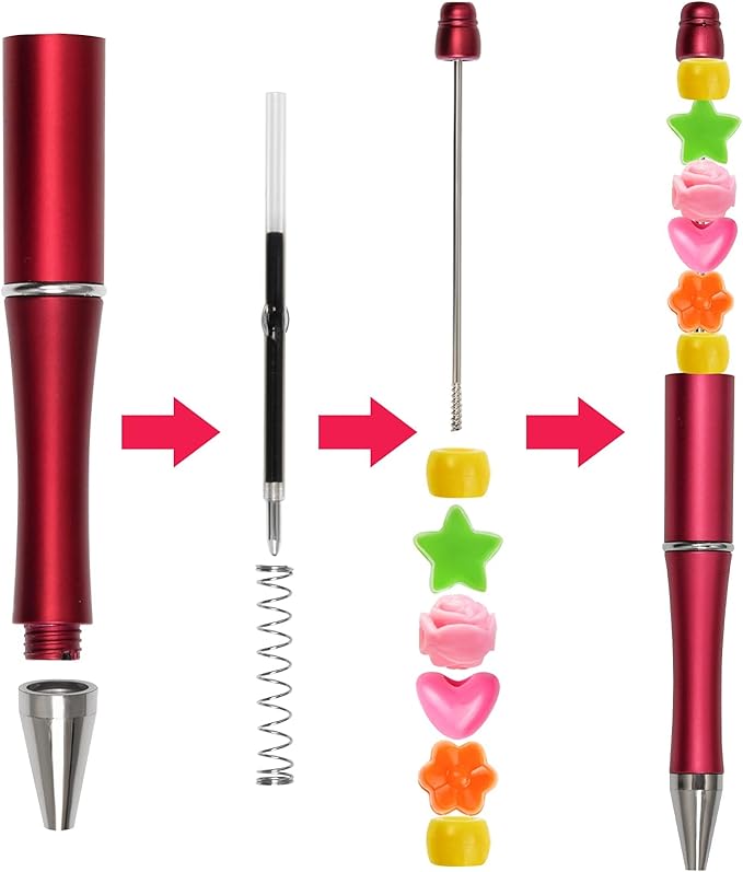 jiebor 20Pcs Beadable Pens Plastic Bead Ballpoint Pens Bulk with 50Pcs Black Ink Cute Cool Diy Pens for Journaling Women Teacher Graduation Christmas Gift Office School Supplies