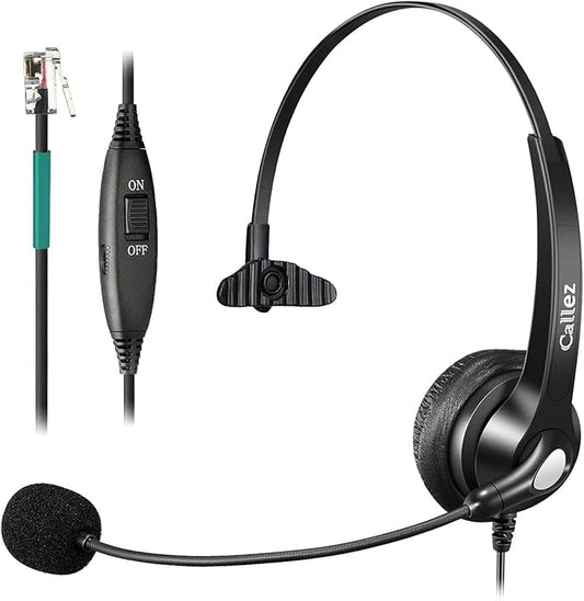 Callez RJ9 Phone Headset for Office Phones Wired Telephone Headset with Microphone Noise Cancelling Compatible with Polycom VVX411 VVX311 VVX410 Avaya 1416 1408 Plantronics S12 Mitel 6920 NEC Aastra