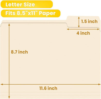SUNEE Manilla Folders Letter Size (8.5 x 11 inches),100 Per Box, 1/3 Cut Tab for Easy Labeling and Organization, Durable Standard Paper for Home, Office, School Filing
