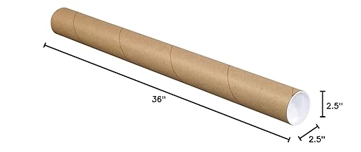 BOX USA BP2536K Mailing Tubes with Caps, 2-1/2" x 36", Kraft (Pack of 34)