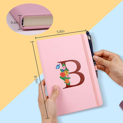 Pink Notebook for Women, 5.7"X8.3" A5 Journal Notebook with Letter G, Dual-Sided Writing Notebook with Dividers, Cute Leather Journal for Work, Business, School, Meetings, Travelers, Small Notebook