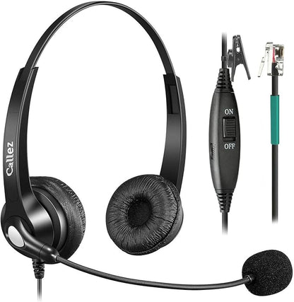 Callez RJ9 Telephone Headset Dual for Polycom Phone with Noise Cancelling Mic & Corded Office Phone Headset Compatible with Polycom Avaya Plantronics Mitel ShoreTel Digium Nortel Landline Phones