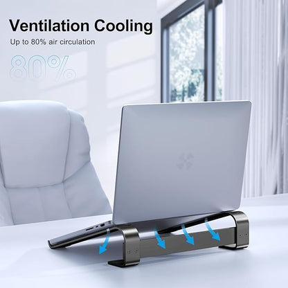Laptop Stand for Desk, Aluminum Laptop Riser, Ergonomic Computer Stand for Laptop, Laptop Cooling Stand Compatible with for MacBook Pro/Air, Dell, HP, Lenovo, 10-17.3'', Black