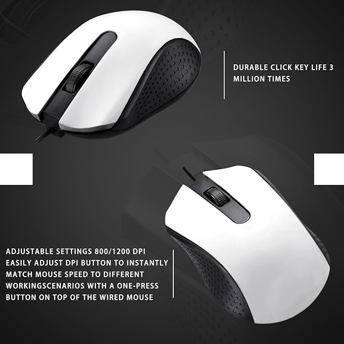 Hoteam 12 Pcs Wired Computer Mouse Bulk Cord USB Computer Mice Ergonomic Wired Mouse for Pcs, Computers, Laptops, Gaming Office Home Supplies (White)