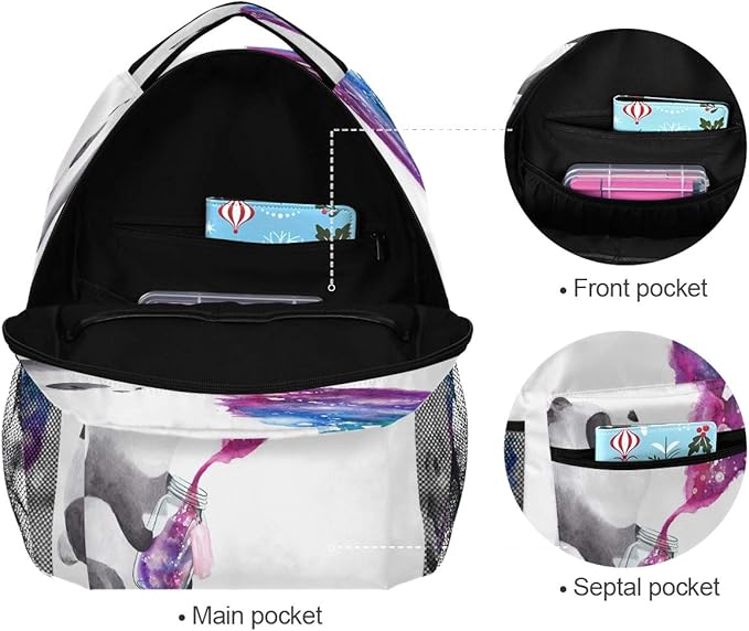 Blueangle Panda Holding Galaxy Glass Jar Printing Computer Backpack - Lightweight School Bag for Girls, Boys, Teens