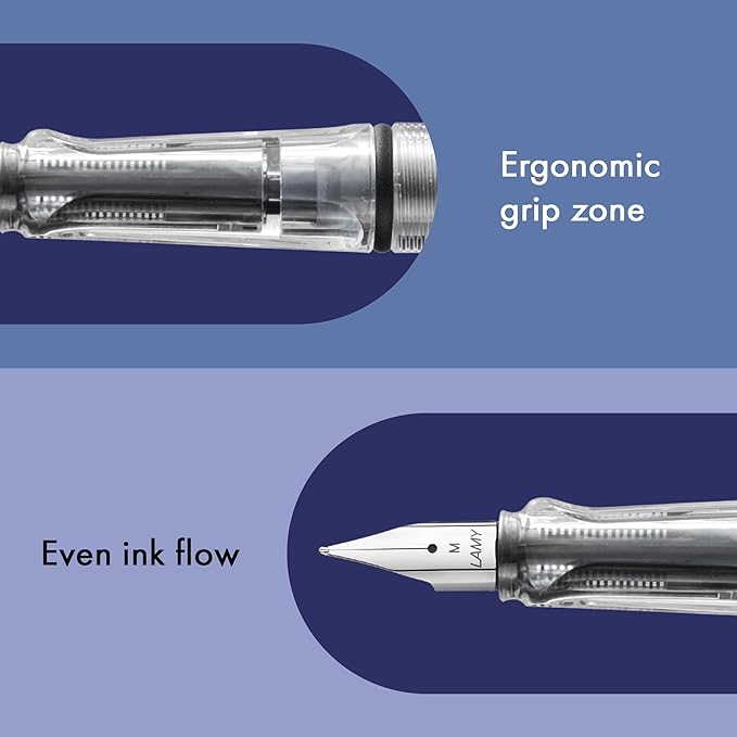 LAMY safari vista - Fountain Pen with ergonomic grip & polished Left-Handed steel nib (LH) in size M - ideal for any Writing & Calligraphy - including LAMY T 10 blue cartridge