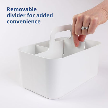 BLUE GINKGO Stackable Organizer Caddy – Korean-Made Portable Tote for Bathroom, Office, Crafts, or School Supplies (Rectangle, White)