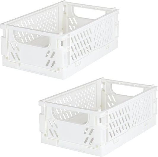Tixill 2-Pack Mini Foldable Plastic Baskets for Organizing and Storage, Collapsible Storage Crate for Home Kitchen Bedroom Bathroom Office (5.9x3.8x2.2, White)
