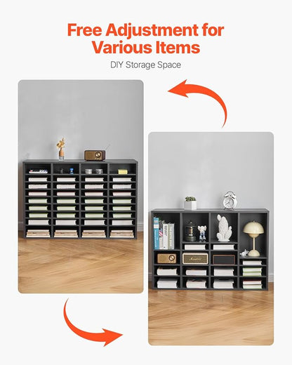 VEVOR Literature Organizer, 36 Compartments Office Mailbox with Adjustable Shelves, Wooden Mailbox Sorter Medium Density Fiberboard Office Home Classroom Storage for Files, Documents, Papers, Grey
