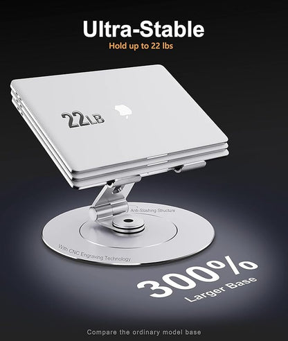 Ultra-Stable Swivel Laptop Stand for Desk with 360 Rotating Larger Base, Military-Grade Aluminum, Anti-Loosening Structure, Height Adjustable Laptop Stand, Suitable for 10"-17.3",Ocean-Grey
