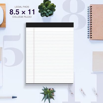 12 Pack Legal Pads 8.5 x 11 College Ruled 600 Sheets Note Pads 8.5 x 11 Inch Notepads Perforated Writing Pads 8.5 x 11 Pads of Paper Lined White Paper, 50 Sheets per Notepad for Home, Office, School