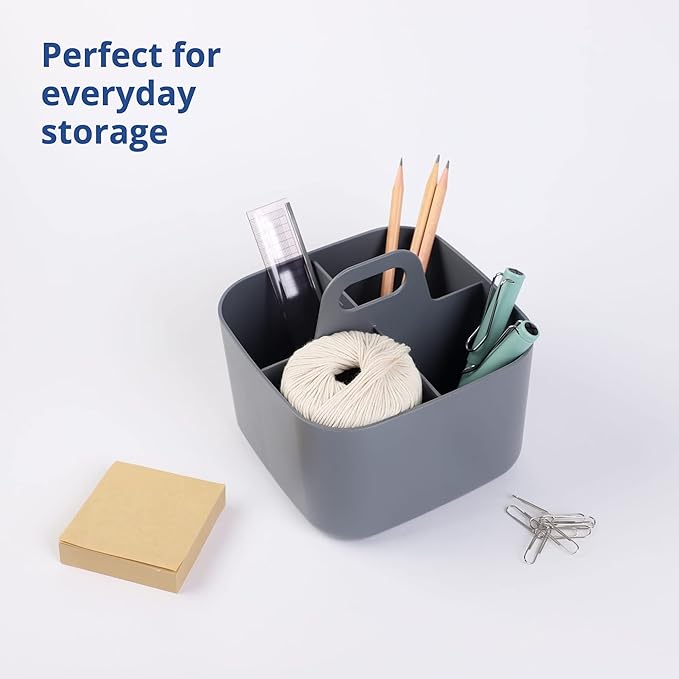 BLUE GINKGO Stackable Organizer Caddy – Korean-Made Portable Tote for Bathroom, Office, Crafts, or School Supplies (Square, Gray)