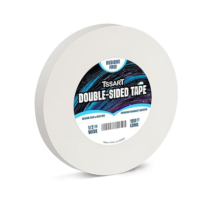 Ultra-Thin Permanent Double-Sided Tape - Double Sided Adhesive Sticky Tape for Arts, Crafts, Photography, Scrapbooking, Tear-by-Hand, Paper Backing - Acid Free 1/2Inch Wide 180FT Long