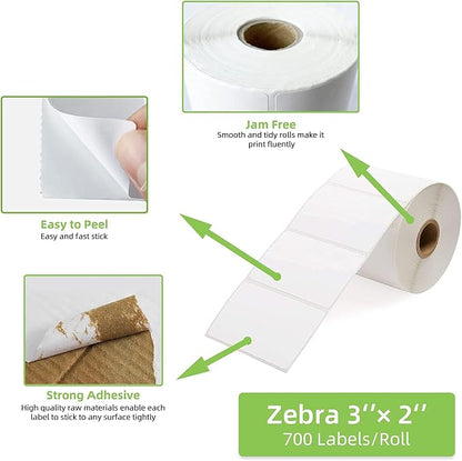 Compatible 3" x 2" Direct Thermal Labels Replacement for Barcodes Postage Address Shipping Compatible with Rollo & Zebra Desktop Printers Adhesive & Perforated (12 Rolls, 700 Labels/Roll)