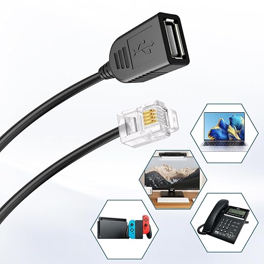 RJ116p4c Male to USB Female, RJ11 to USB Modem Adapter, Used for Telephone Interface Testing Connectors, Telephone Communication, Fax Machines, Modem Adapters (RJ11 to USB 30cm)