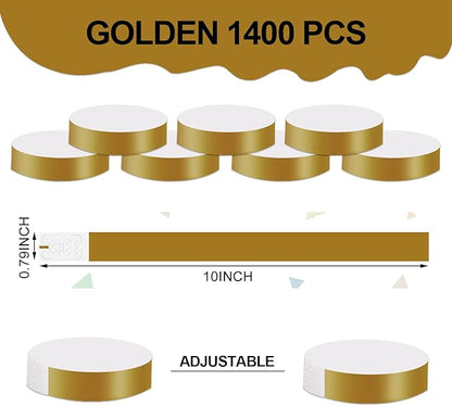 REHALY 1400 Pcs Wristbands for Events Paper Wristbands Waterproof Paper Bracelets Neon Wrist Bands Colored Wristbands Adhesive Hand Bands Armbands for Concerts(Gold)