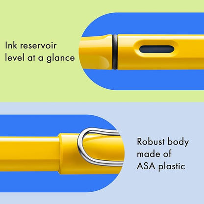 LAMY safari yellow - Fountain Pen with ergonomic grip & polished steel nib in size B - ideal for any Writing & Calligraphy - including LAMY T 10 blue cartridge - Right-Handed