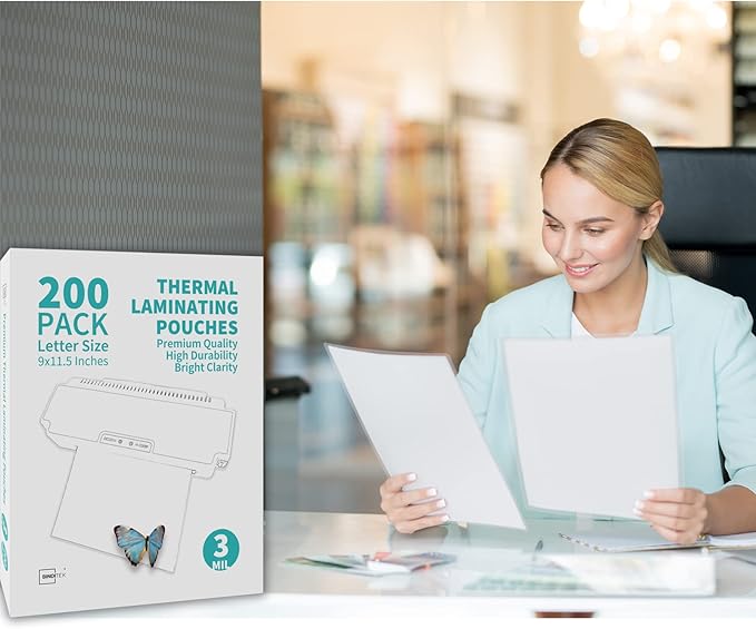 Binditek 200 Pack 3 Mil Thermal Laminating Pouches, 9x11.5 Inches Laminating Sheets, for Letter Size, Ultra Clear, Glossy, Hold 8.5x11 Inches, Heat Seal, School Office Supplies