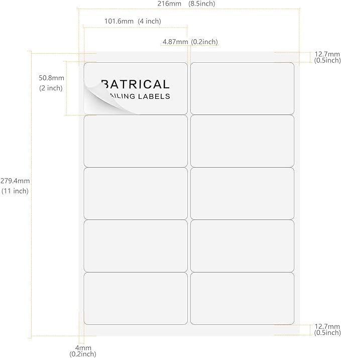 2"×4" shipping labels 1000 labels sticker paper for Laser/Ink Jet Printer mailing labels 8.5"×11" white 10 per sheet