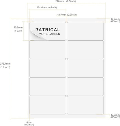 2"×4" shipping labels 1000 labels sticker paper for Laser/Ink Jet Printer mailing labels 8.5"×11" white 10 per sheet