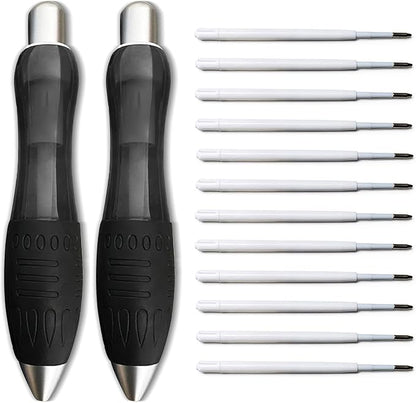 14pcs Big Fat Pens Aids Writing For Tremor, Arthritis, Parkinson, Handicap, Carpal Tunnel Large Wide Grip Pens Black (2 Pens + 6 Black Refills + 6 Blue Refills)