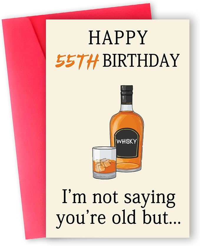 Funny 55th Birthday Card, Unique 55th Birthday Decorations for Men Women, Funny 55th Birthday Gifts for Him Her, Whiskey 55 Year Old Bday Card Gifts for Husband Wife