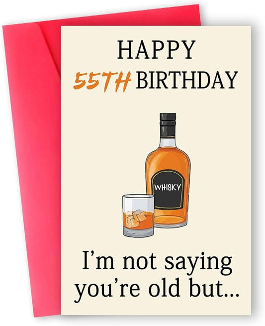 Funny 55th Birthday Card, Unique 55th Birthday Decorations for Men Women, Funny 55th Birthday Gifts for Him Her, Whiskey 55 Year Old Bday Card Gifts for Husband Wife