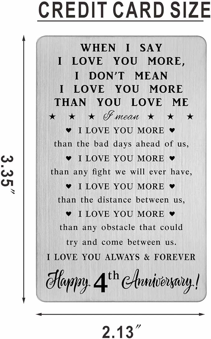 CPLJW 4 Year Anniversary Card for Him Her - 4th 4 yr Wedding Anniversary Wallet Card Presents for Husband Wife