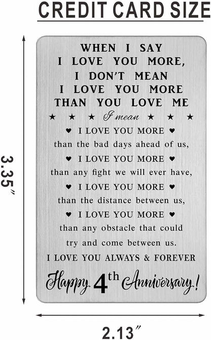 CPLJW 4 Year Anniversary Card for Him Her - 4th 4 yr Wedding Anniversary Wallet Card Presents for Husband Wife