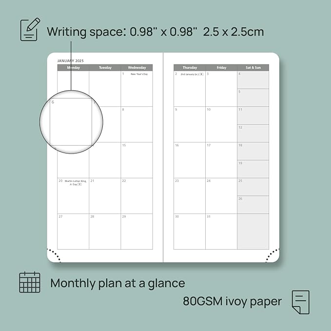 POPRUN Pocket Calendar 2024-2025 for Purse 3.5''x6.5'' Hardcover (17-Month: Aug.24 to Dec.25) Small Academic Planner Daily Weekly Monthly Agenda with Pen Holder, Ivory Paper - Light Yellow
