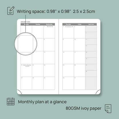 POPRUN Pocket Calendar 2024-2025 for Purse 3.5''x6.5'' Hardcover (17-Month: Aug.24 to Dec.25) Small Academic Planner Daily Weekly Monthly Agenda with Pen Holder, Ivory Paper - Light Yellow