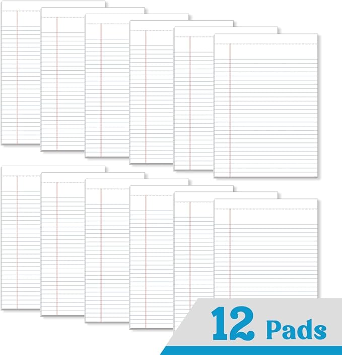 KAISA Small Legal Pad, 5"x8" Writing Pads, Narrow Ruled 5x8 Note Pads For School Office Home Notepads, White 50 Sheets 12 Pads WT-SWT