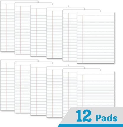 KAISA Small Legal Pad, 5"x8" Writing Pads, Narrow Ruled 5x8 Note Pads For School Office Home Notepads, White 50 Sheets 12 Pads WT-SWT