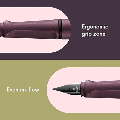 LAMY safari scarlet - Fountain Pen with ergonomic grip & polished steel nib in size M - ideal for any Writing & Calligraphy - including LAMY T 10 blue cartridge - Right-Handed