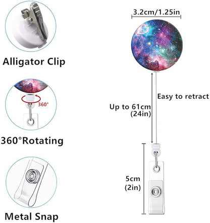 Retractable ID Badge Holder Nurse Badge Reels with Clip Name Card Holders for Office Worker Doctor Nurse (Starry Sky 3 Pack)
