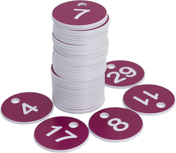 StayMax Plastic ID Number Tags Engraved Tags Key Tags Without Key Rings (1-100, Purple)
