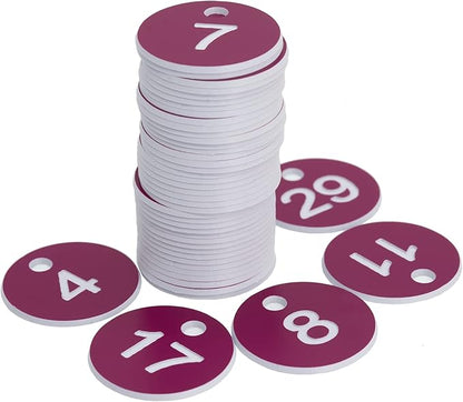 StayMax Plastic ID Number Tags Engraved Tags Key Tags Without Key Rings (1-100, Purple)