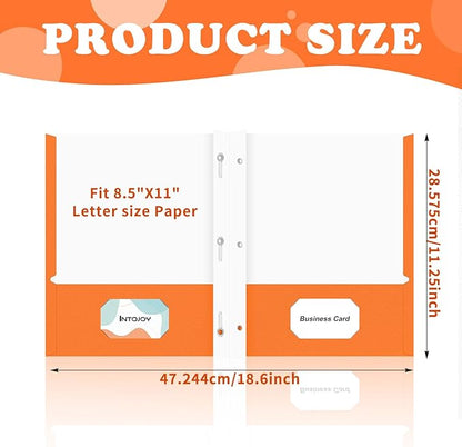 Folders with Pockets,IntoJoy 50 Pack Two Pocket Folders Business Card Holder Paper Folders with Prongs for School Office Filing Cabinet Resume Portfolio (Orange)