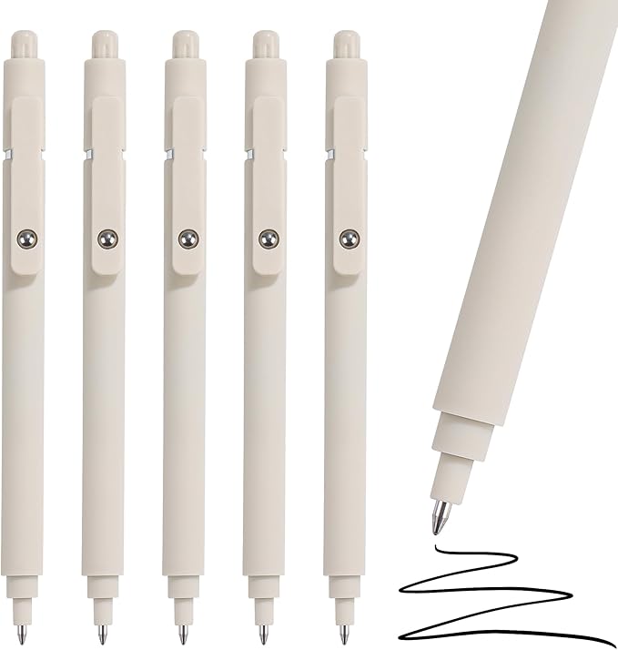 RIANCY Aesthetic Pens Beige Pens 5Pcs 0.5mm Quick Dry Black Ink Gel Pens Fine Point Smooth Writing Cute Pen Japanese Stationary Home Work Essentials Nurse School Gifts office supplies