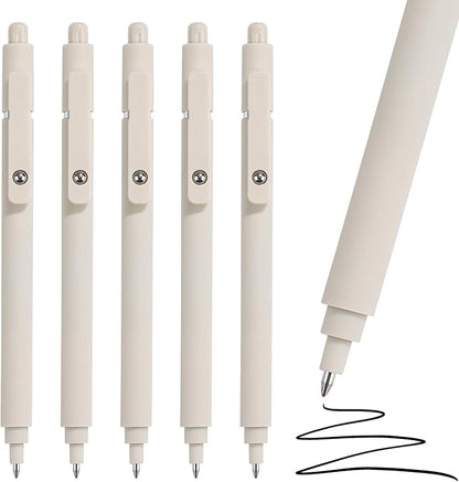 RIANCY Aesthetic Pens Beige Pens 5Pcs 0.5mm Quick Dry Black Ink Gel Pens Fine Point Smooth Writing Cute Pen Japanese Stationary Home Work Essentials Nurse School Gifts office supplies