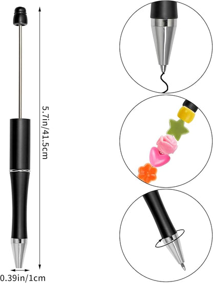 jiebor 20Pcs Black Beadable Pens Plastic Bead Ballpoint Pens Bulk with 50Pcs Black Ink Cute Cool Diy Pens for Journaling Kids Women Students Teacher Graduation Christmas Gift Office School Supplies