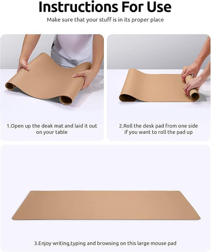 YSAGi Leather Desk Pad Protector, Office Mat, Large Mouse Pad, Non-Slip PU Blotter, Laptop Waterproof Writing for and Home (23.6" x 13.8", Khaki)
